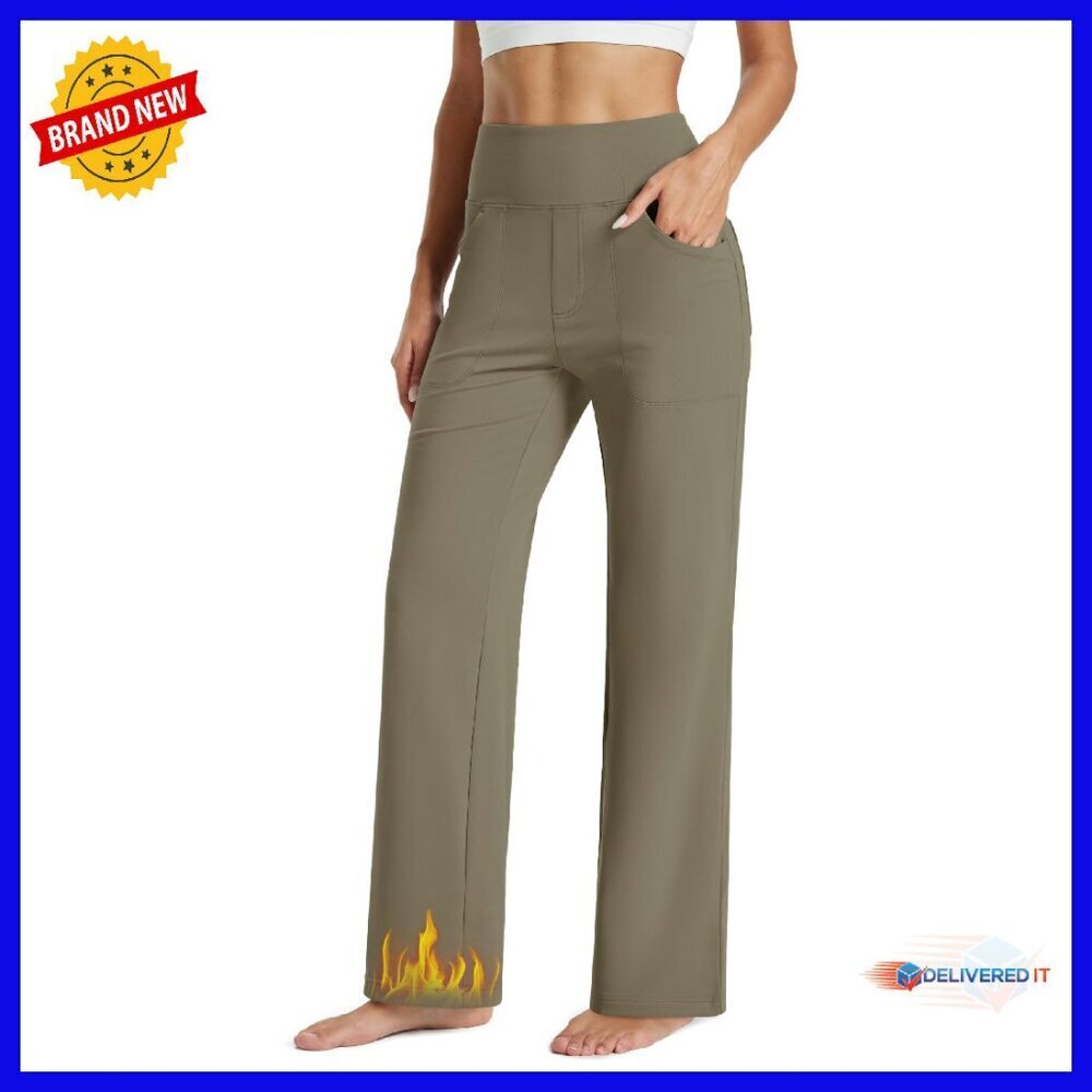 Fleece Lined Yoga Pants Wide Leg High Waist Waterproof Thermal Winter